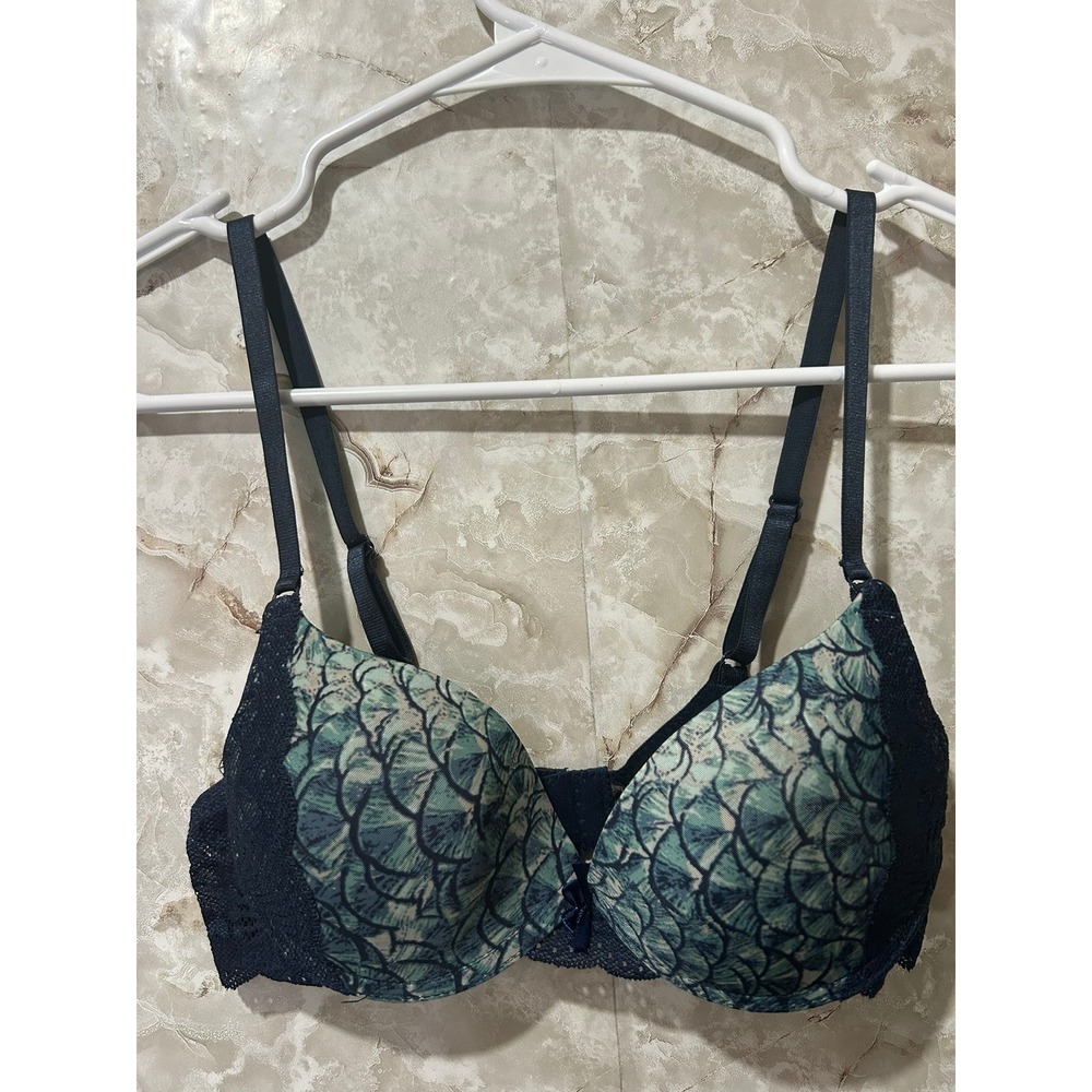 TART Intimates Teal Navy Mermaid Scale Lace Push‎ Up Bra 32B